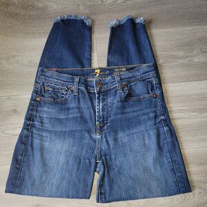 7 For All Mankind The Ankle Skinny Jeans Size 29 Distressed Hem Blue Denim Women